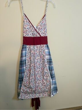 Fire Los Angeles Floral & Plaid Spaghetti-Strap Dress with Burgundy Waistband